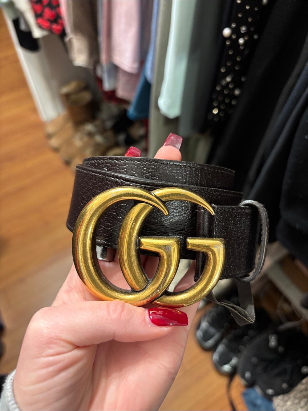 Gucci Dark Brown Leather Belt with Gold Double G Buckle